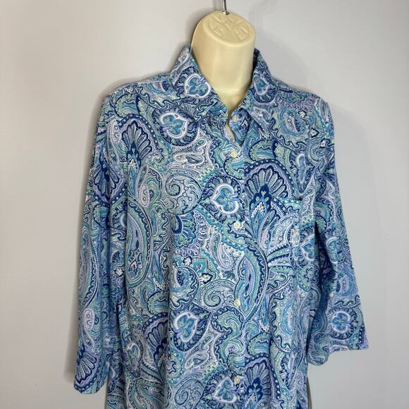 Lauren Ralph Lauren Sleepshirt Womens M Blue Knit Embroidered Button Sleepwear M - Picture 3 of 16